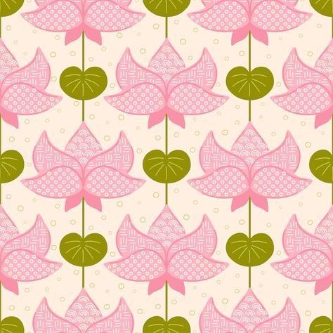 Vector japanese lotus seamless pattern p... | Premium Vector #Freepik #vector #flower-texture #seamless-floral #floral-pattern #floral-illustration Lotus Motif Pattern, Floral Batik Pattern, Lotus Flower Pattern Design, Japanese Art Pattern, Lotus Motif Design, Floral Motifs Pattern, Floral Background Pink, Chinese Lotus Flower, Boteh Pattern