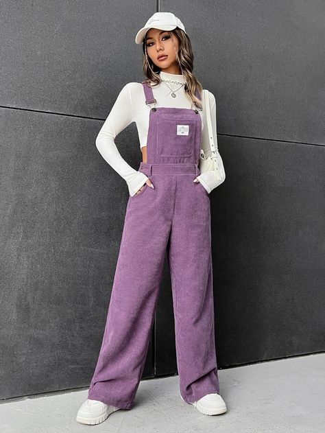 Salobit For Woman, Jumsute Style Outfits, Purple Casual Outfits For Women, Purple Overalls Outfit, Jumsute Outfit, Purple Style Outfit, Cute Outfits Purple, Casual Outfits Purple, Jump Suits For Women Jumpsuits