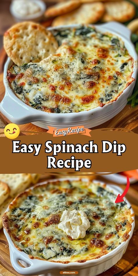 Warm up your snack time with our Spinach Dip, a creamy blend of spinach, cheeses, and spices, baked until golden and bubbly. Perfect for dipping your favorite crackers or veggies, this dip is a must-have at any gathering or a quiet evening at home. Simple, savory, and oh so satisfying! #SpinachDip #AppetizerIdeas #CreamyDip Spinach Dip Oven, Spinach Dip Hot Easy, Mellow Mushroom Spinach Dip Recipe, Hot Spinach Dip Recipe Easy, Easy Spinach Dip Recipe, Spinach Dip Recipe Easy, Hot Spinach Dip Recipe, Warm Spinach Dip, Homemade Spinach Dip