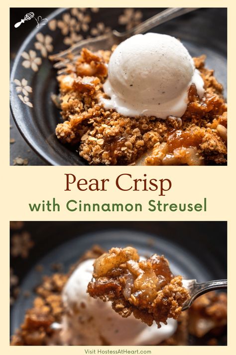 Easy Pear Crisp, Pear Crisp Recipe, Apple Crisp Recipe Healthy, Pear Crisp, Pear Crumble, Pear Dessert, Ambitious Kitchen, Pear Recipes, Desserts Vegan