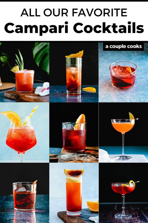 These essential Campari cocktails are must-try recipes perfect for using up a bottle! Try everything from a classic Negroni to a bubbly spritz. #campari #camparicocktails #cocktail #cocktailrecipes #cocktailswithcampari Campari Drinks, Classic Negroni, Campari Cocktails, Strawberry Cocktails, A Couple Cooks, Italian Cocktails, Try Everything, Cocktails To Try, Cranberry Cocktail