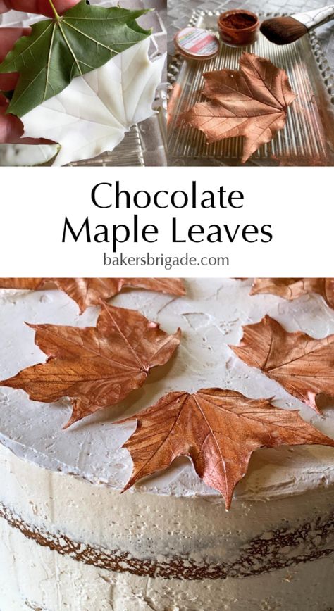 How To Make Edible Fall Leaves, Autumn Sweets, Fall Leaf Cake, Chocolate Leaves, Fall Cakes, Chocolate Art, Chocolate Decorations, Fall Baking, Maple Leaves