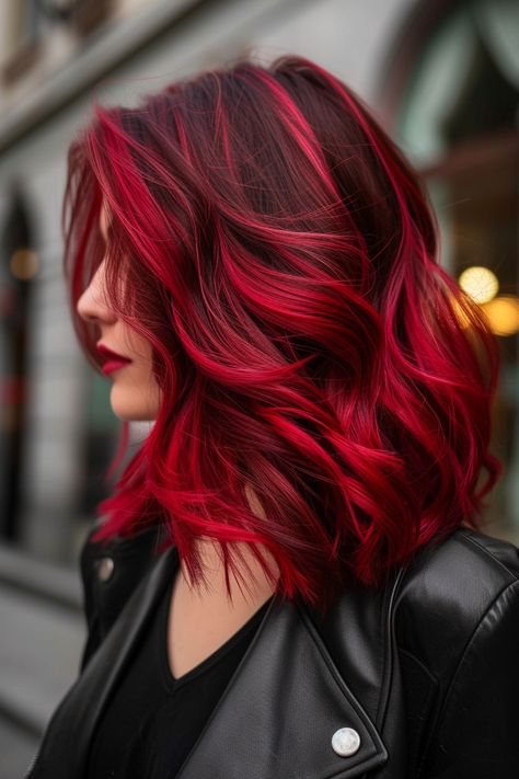 Vibrant Hair Color Ideas Fun, Red Hair With Colored Streaks, Fun Hair Colors For Brunettes, Shadow Root Red Hair, Red Hair Color Ideas For Brunettes, Red Hair Styles For Black Women, Haircolor 2024 Women, Brunette With Red Highlights, Red And Copper Hair