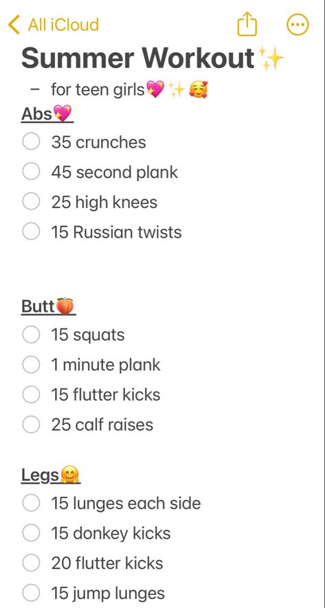 Easy Workouts To Do At Home, Moderate Workout, Gut Workout, Physical Improvement, Dance Drills, Workout Sheets, Teen Workout Plan, Short Workout, Summer Body Workout Plan