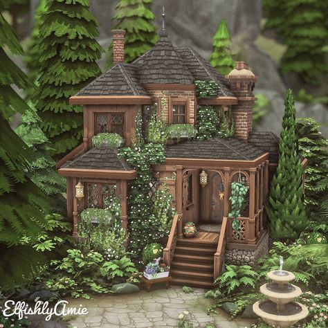 Cottage Ideas Exterior, Cottage House Designs Exterior, Witch Cottage Bloxburg, Cute Sims Cottage, Witch House Sims 4 Plan, Sims 4 Houses Witchy, Sims 4 Family Cottage Floor Plan, Witchy Sims House, Cute Sims 4 Builds