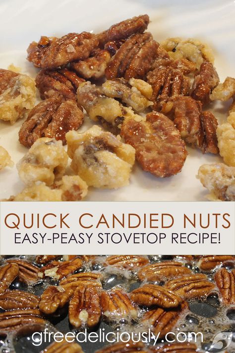 Candied Nuts For Salad, Sugared Nuts Candied Pecans, Candied Mixed Nuts Easy Recipes, Easy Candied Nuts Recipe, Salted Caramel Nuts, Candy Pecans Recipe Easy Stovetop, Candies Walnuts Easy, Pecan Sugar Coated, Candid Walnuts Recipes