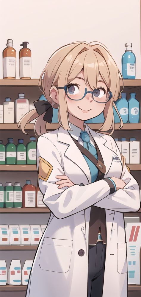 Violet evergarden, Ali AJ Art, AI generated, pharmacy, pharmacist, lab coat, glasses, mobile wallpaper Science Aesthetic Outfit, Pharmacy Art Wallpaper, Pharmacist Aesthetic Wallpaper, Pharmacy Technician Aesthetic, Pharmacy Outfit, Lab Outfit Science, Aesthetic Pharmacist, Pharmacy Aesthetic Wallpaper, Research Lab Aesthetic