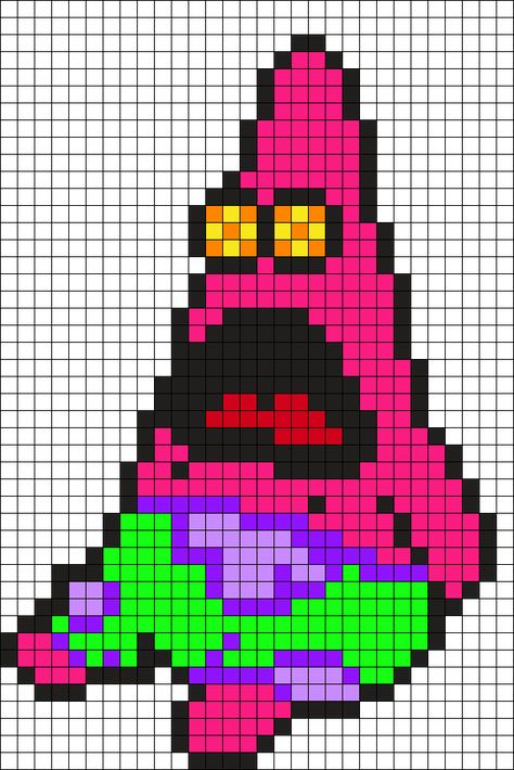 Trippy Patrick Perler Bead Pattern | Bead Sprites | Characters Fuse Bead Patterns Patrick Perler Bead Pattern, Mushroom Perler Pattern, Patrick Perler Beads, Rave Kandi Perler Beads, Lava Lamp Perler Bead Patterns, Festival Perler Bead Patterns, Fuse Bead Patterns Rave, Perler Bead Rave Patterns, Trippy Minecraft Ideas