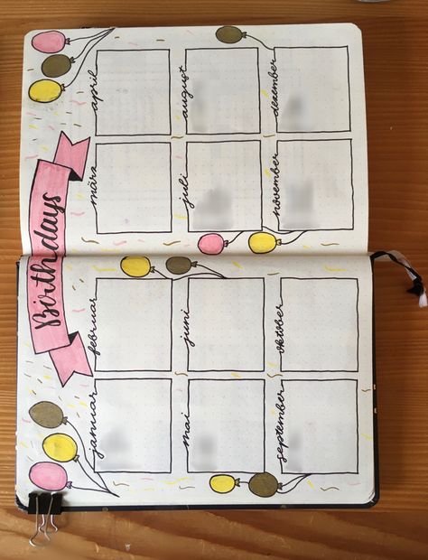 Birthday Bulletin Journal Ideas, Birthday Bujo, Bullet Journal Birthday Page, Bolt Journal, Bullet Journal Birthday Tracker, Birthday Graph, Birthday Bullet Journal, Bujo Themes, Journal 2023