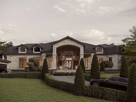 Private House Exterior, One Floor Mansion, One Story Mansion, Modern Mansion Exterior, Farm Mansion, House With A View, Mansion Exterior, One Storey House, Dream Life House