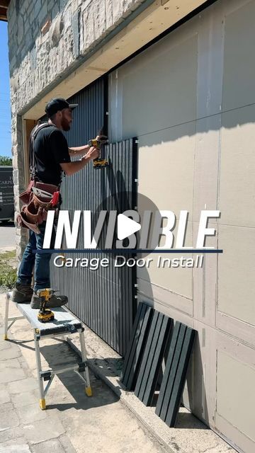 Caleb MacDonald on Instagram: "Invisible Garage Doors!🚪   We took existing garage doors and cladded them with these composite siding panels from @newtechwood creating this stunning invisible garage door.   #invisibledoors #hiddendoor #garagedoors #garagedoor #garagedoorinstallation #siding #designandlive #designandbuild #newmarketontario #newmarketmoms #newmarketrealestate #kingcityrealestate #yorkregionrealestate #auroraontario #auroramoms #kingcityontario #kingcitymoms #yorkregion #yorkregionmoms" Garage Door Privacy Screen, Inside Of Garage Door Ideas, Garage With Vertical Siding, Slatted Garage Door, Garage Door Overhang Ideas, Garage Entry Door Ideas, Garage Door Design Modern, Garage Door Transformation, How To Hide Garage Door Tracks