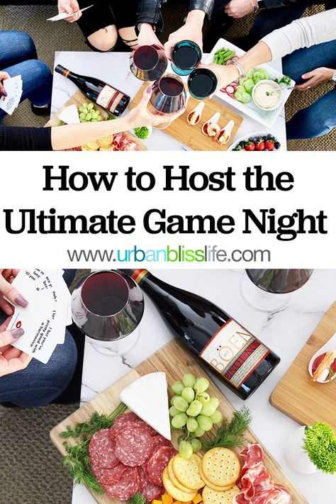 Msg 4 21+ Live your best life with friends and family: host the Ultimate Game Night! Tips for recipes, wine to serve, and more are on UrbanBlissLife.com (AD) #shareboen #bestlifewithboen #collectivebias #partyplanning #wine #gamenight #partyfood #foodblog #wineblog #partytips Dinner For Game Night, Game Night Decorations Ideas, Board Game Night Ideas, Game Night Foods, Game Night Party Favors, Game Night Appetizers, Adult Game Night Ideas, Board Game Night Snacks, Board Game Night Party