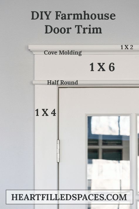 How to update builder grade door casings to Farmhouse/Craftsman style trim. Follow this simple tutorial for a beautiful DIY upgrade. #frenchdoors #DIY #doortrim #woodtrim #craftsmanstyle #interiordoors #moldings #mouldings #glassdoor #doorway #howto #diyhomedecor #diyhomedecoronabudget #diyhomedecoronabudgetsmallspaces #update #white French Door Makeover, Farmhouse Door Trim, Craftsman Style Trim, Diy Window Trim, Farmhouse Trim, Farmhouse Craftsman, Interior Window Trim, Interior Door Trim, Farmhouse Door