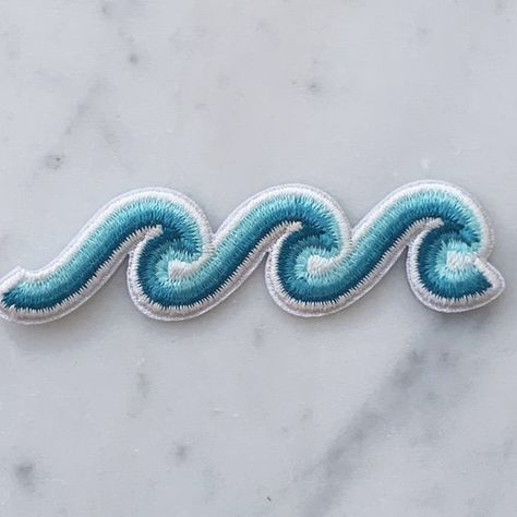 Simple Embroidery Patches, Wave Embroidery Pattern Simple, Embroidery Beach Designs, Patched Clothes, Embroidery Patches Designs, Wave Embroidery, Jumper Ideas, Jacket Ideas, Surfboard Art