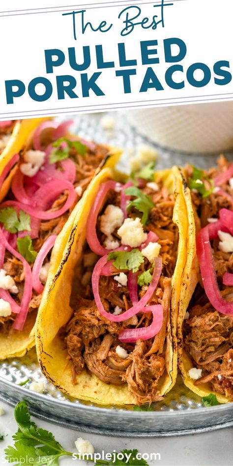 Bbq Pulled Pork Tacos, Pork Tacos Crockpot, Pulled Pork Tacos Recipe, Shredded Pork Tacos, Pulled Pork Tacos, Crockpot Pulled Pork, Crock Pot Tacos, Pork Tacos, Pulled Pork Recipes