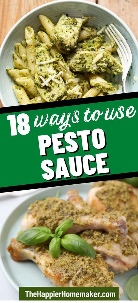 Wondering what to eat with pesto? This versatile Italian herb sauce can be used in so many delicious ways! Things To Do With Pesto Sauce, Recipes For Pesto, Pesto Meal Recipe, What To Make With Basil Pesto, Garlic Pesto Sauce, Pesto Marinade, What To Make With Pesto Sauce, Dishes With Pesto Sauce, Cooking With Pesto