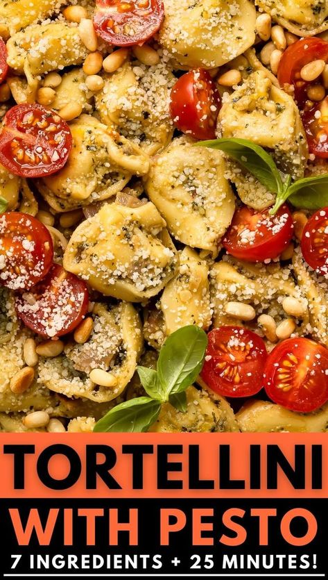 You’ll need just ONE POT + 25 MINUTES to
make this ridiculously delicious and simple recipe for PESTO TORTELLINI! Pairing a package of cheese tortellini and store-bought pesto sauce with a few fresh ingredients creates an easy and luxuriously delicious dinner that won’t break the bank! Dinner Recipes With Pesto Sauce, Tortellini Recipes With Pesto, Tortellini With Pesto Sauce, Tortellini Vegetarian Recipes, Sauce For Cheese Tortellini, Pesto Tortellini Recipes, Tortellini And Pesto Recipes, Cheese Tortellini With Pesto Sauce, Tortellini Recipes Pesto