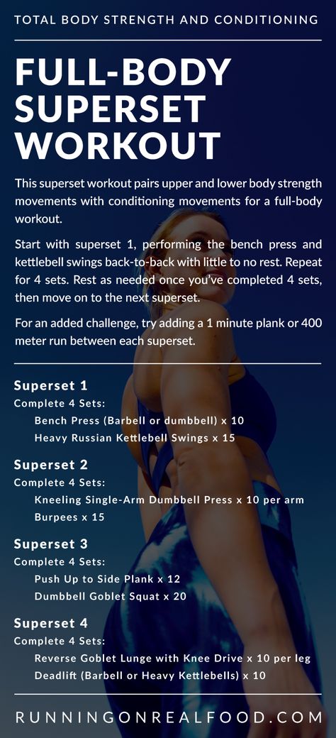 Full-Body Superset Workout - Running on Real Food Power Sculpt Workout, Full Body Crossfit Workout, Full Body Superset Workout, Full Body Workout At Gym, Metcon Workout, Weightlifting Workouts, Superset Workout, Wods Crossfit, Circuit Workouts