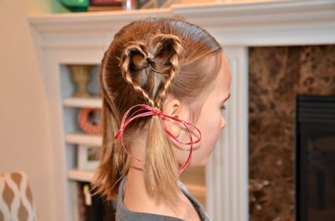 Valentines Day Hair For Kids, Hair For Kids, Valentines Day Hair, Hearts Everywhere, Bobby Pin Hairstyles, Pigtail Braids, Two Braids, Braid Tutorial, Bunny Crafts