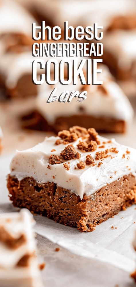 Gingerbread Cookie Bars Gingerbread Magic Cookie Bars, Gingerbread Squares Holidays, Gingerbread Sugar Cookie Tart, Butterscotch Gingerbread Cookies, Baked Bars Desserts, Ginger Cookie Crust, Ginger Molasses Cookie Bars, Ginger Bread Cookie Bars, Ginger Bars Recipes