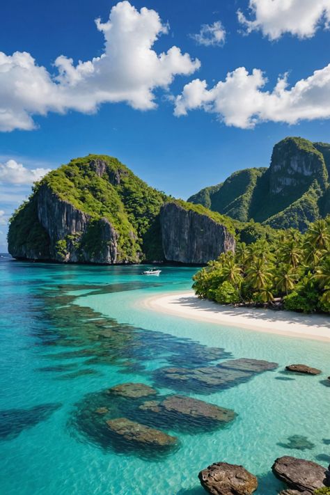 🏝️ Discover the Enchanting Islands of the Philippines: Tropical Paradises Await! 🌊 Palawan Beach Philippines, Water Nature Wallpaper, Philippines Ocean, Philippines Scenery, Tropical Mountains, Clear Water Beach, Beaches Photography, Philippines Island, Rich Summer