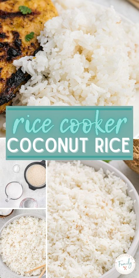 This Coconut Rice Recipe is so simple to make with only 5 ingredients. Coconut Rice is made in a rice cooker which makes it an easy dump & go side dish recipe! Learn how to make this sweet, fluffy, soft coconut rice with all my tips and detailed instructions. Essen, Coconut Jasmine Rice Rice Cooker, Coconut Rice Recipe Carribean, Jasmine Rice Cooker Recipes, Asian Coconut Rice, Coconut Rice In A Rice Cooker, Coconut Rice In Rice Cooker Recipe, Coconut Rice Rice Cooker, Coconut White Rice