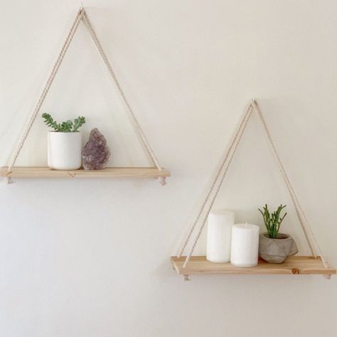 Hanging Shelf Floating Shelves Wall Decor set of 2 W/ Hooks - Etsy Float Shelf, Kaktus Dan Sukulen, Diy Hanging Shelves, Rope Shelves, Mounted Shelves, Hanging Rope, Plant Shelves, Wall Decor Set, Shelf Design