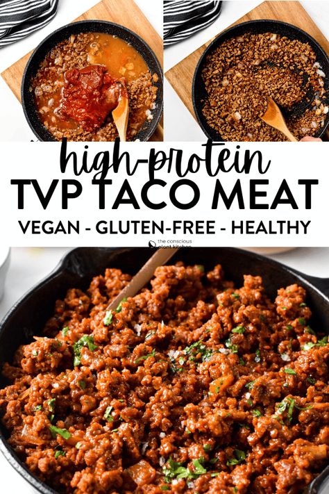 Meatless Taco Meat, Impossible Taco Meat, Sunflower Hache Recipes, No Meat Athlete Recipes, Soy Meat Recipes Vegan, Texturized Soy Protein Recipes, Textured Soy Protein, Beyond Meat Taco Recipe, Plant Based Meat Alternatives