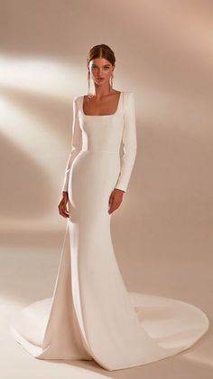 Paige | In the Name of Love | Milla Nova Wedding Dresses 2021 Dresses Satin Long, Mermaid Wedding Dress With Sleeves, Milla Nova Wedding Dresses, Minimal Wedding Dress, Blue Quince, Dama Dresses, Milla Nova, Classy Wedding Dress, Dresses Satin