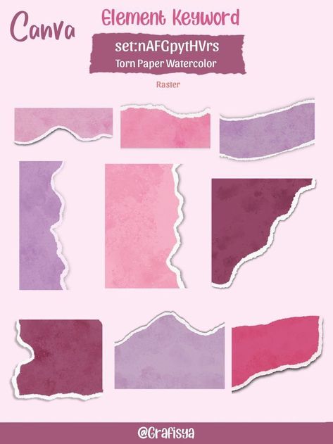 CANVA CODES | set:nAFGpytHVrs Alt. Keyword : Torn Paper Watercolor 1091 #madeincanva #canvawest #leaveselement #canvanegocio✋ Canva Header Idea, Canva Borders Design, School Poster Ideas Creative, Digital Poster Ideas Canva, Canva Pink Elements, Canva Design Ideas Aesthetic, Canva Journal Ideas, Visual Aids Design For Reporting, Pubmat Ideas Canva