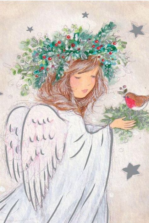 Christmas Angel Art, Christmas Angel Illustration, Angel Card, Red Angel, Angel Christmas Cards, Christmas Toy Soldiers, Happy Christmas Card, Charity Christmas Cards, Angel Illustration