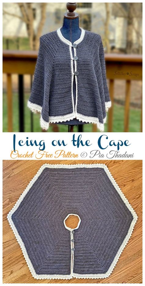 Cape Crochet, Free Pattern Crochet, Crochet Poncho Free Pattern, Crochet Cape, Poncho Crochet, شال كروشيه, Mode Crochet, Crochet Poncho Patterns, Crochet Shawls And Wraps