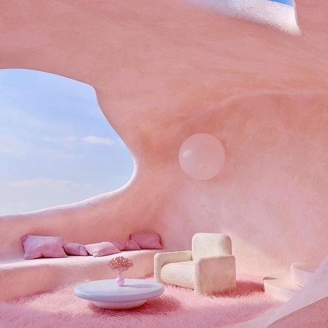 Layers&Shapes op Instagram Interior design by @riviersneda Dreamscape Architecture, Interior Wallpaper, Retro Interior, Organic Architecture, Earthship, Aesthetic Rooms, Décor Diy, Futuristic Architecture, Pink Walls