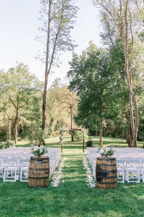 Wedding Aisle String Lights, Aisle Way Wedding, Walk Down The Aisle Decor, Outdoor Wedding Aisle Entrance, Rustic Garden Wedding Ceremony, Rustic Ceremony Aisle, Wedding Aisle Block Off, Outside Wedding Aisle Ideas Rustic, August Wedding Ideas Outdoor Ceremony