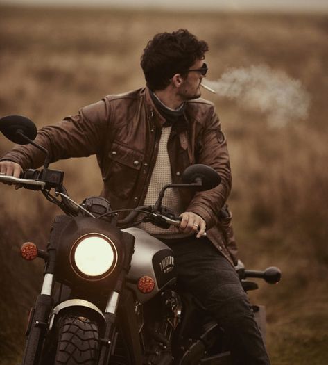 Vintage Motorcycle Style Men, Man Motorcycle Photography, Rugged Motorcycle Style Men, Gentleman Motorcycle Style, Men And Motorcycles, Photos With Motorcycles, Men’s Motorcycle Fashion, Biker Photoshoot Men, Man With Motorcycle