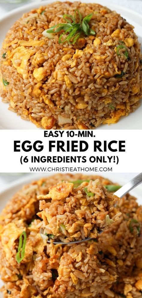 If you have eggs and leftover rice, this easy 10-minute fried rice recipe is the best go-to meal! Made with only 6 ingredients, this is a great main dish, side dish or meal that is budget friendly! I share tips to make it taste like Chinese takeout. Homemade Chinese Fried Rice, Healthy White Rice Recipes Clean Eating, Ginger Egg Fried Rice, Egg Stir Fry Fried Rice, Rice Ideas For Lunch, Rice Meals No Meat, Traditional Fried Rice, How To Make Stir Fry Rice, Fried Rice No Vegetables