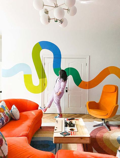 Gummy Worm Mural by Racheal Jackson of Banyan Bridges Colorful Gallery Wall, Interior Murals, Mural Design, New Wall, Wall Paint, New Room, 인테리어 디자인, Design Interior, Room Inspo