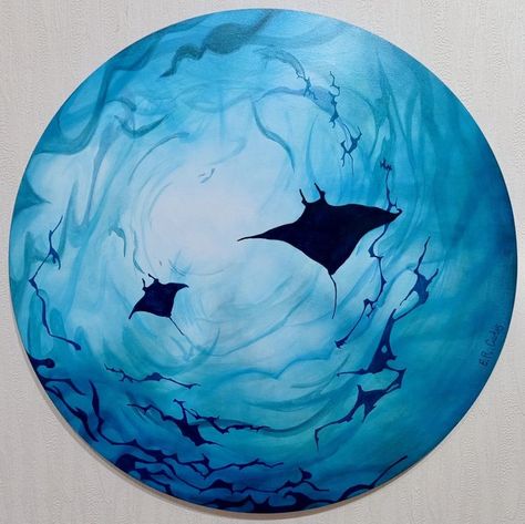 Painting Circle Canvas, Circular Canvas Painting, Abstract Underwater, Vinyl Paintings, Sea Paintings, Circular Canvas, Underwater Painting, Circle Canvas, Sea Life Art