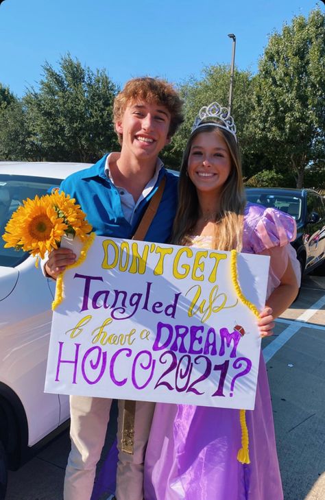 Dog Hoco Proposal, Tangled Inspired Hoco Proposal, Promposal Ideas From Girlfriend, High School Homecoming Proposals, Repunzal Hoco Proposal, Book Of Life Promposal, Asking A Guy To Hoco, Cute Ways To Ask Your Bf To Prom, Tangled Themed Hoco Proposal