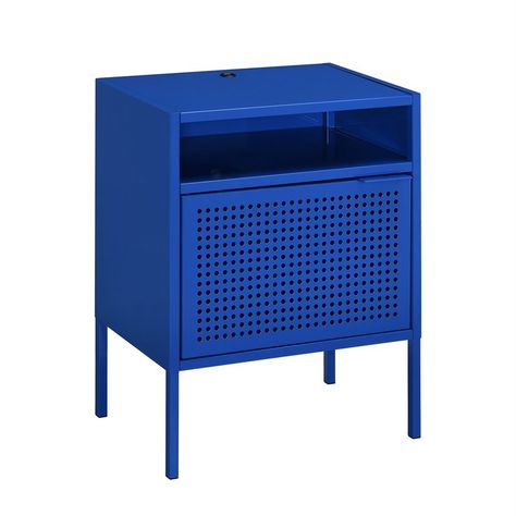 Blue Nightstands, Shelf Nightstand, Metal Nightstand, Parsons Dining Chairs, Frosted Glass Door, Open Shelf, Metal Shelves, Furniture Outlet Stores, Composite Wood