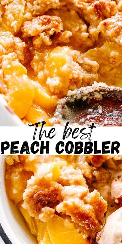 This Peach Cobbler recipe, packed with fresh peaches and a sweet, crumbly topping, is the best and most delicious way to enjoy the richness of summer fruits. Served warm with a scoop of ice cream, it is pure bliss! Grandmas Famous Peach Cobbler, Peach Cobbler Taste Of Home, Martha Stewart Peach Cobbler, Grandmas Peach Cobbler Recipe, Grandma’s Peach Cobbler, Peach Cobbler 8x8 Pan, Peach Cobbler With Streusel Topping, Not Too Sweet Dessert Recipes, 8x8 Peach Cobbler Recipe