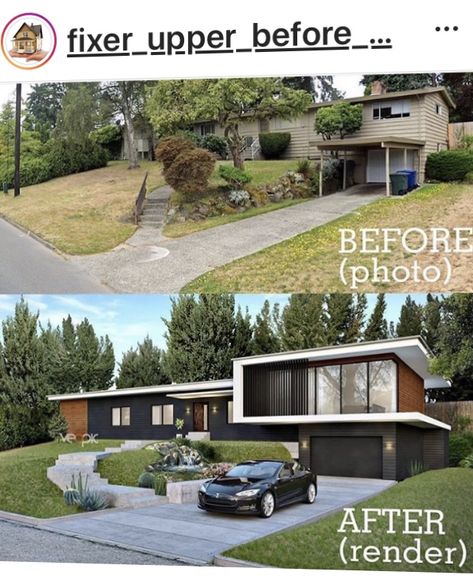 Old House To Modern Renovation, 1970 House Remodel, Restored Homes, Front Extension, House Transformation, Exterior House Renovation, Ranch House Exterior, House Makeovers, Exterior House Remodel