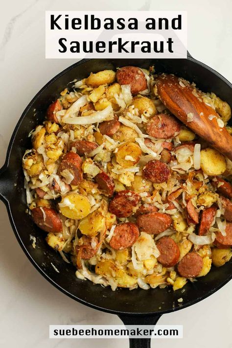 Sausage Cabbage And Potatoes, Cabbage Sausage Potato, St Patricks Day Dinner, Kielbasa And Sauerkraut, One Pan Sausage, Sausage And Potatoes Skillet, Sausage Cabbage, Kielbasa And Potatoes, Kielbasa And Cabbage