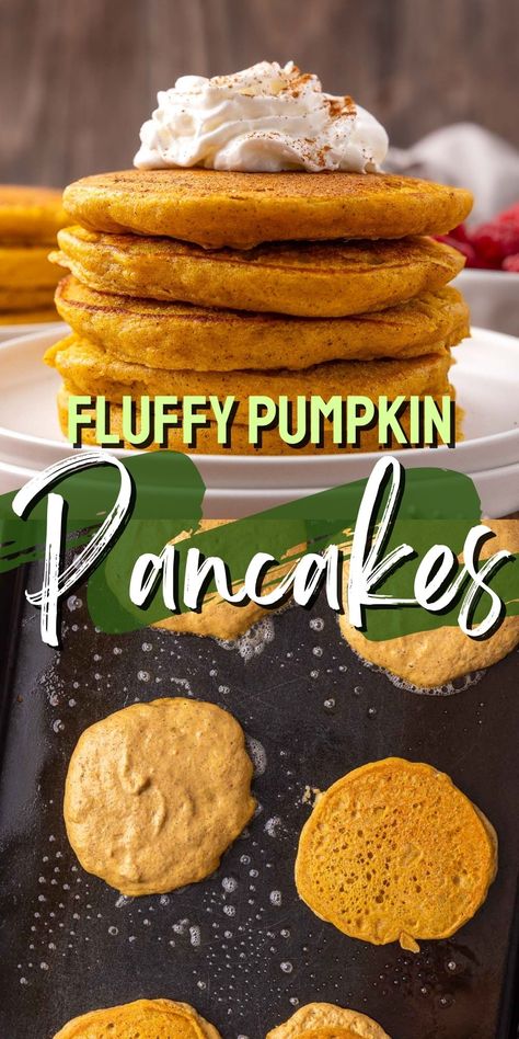 These Fluffy Pumpkin Pancakes are perfectly spiced and lovely with a warm drizzle of maple syrup on top! Fall Pancakes, Nutella Drizzle, Homemade Pumpkin Pancakes, Fluffy Pumpkin Pancakes, Pumpkin Spices, Light And Fluffy Pancakes, Pumpkin Pancake Recipe, Thanksgiving Breakfast, Homemade Pumpkin Puree