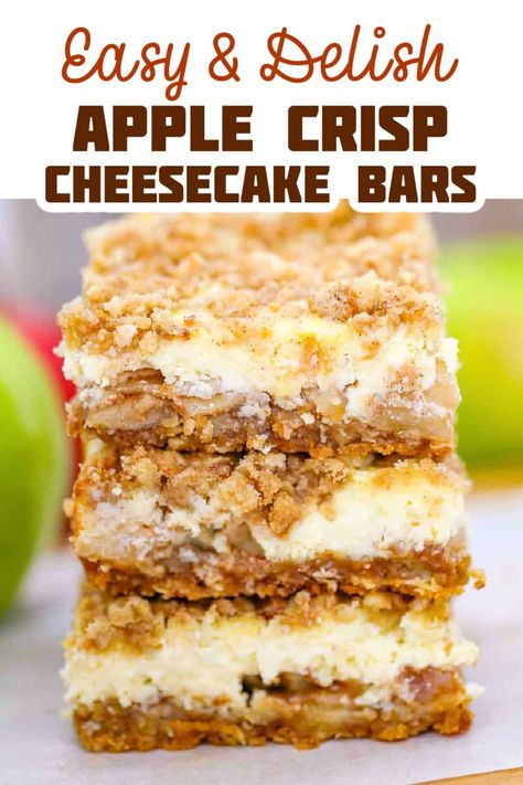 Easy Apple Desserts 3 Ingredients, Apple Crisp Cheesecake Bars, Apple Crisp Bites, Recipe For Apple Crisp, Cheesecake Oatmeal, Caramel Apple Crisp Cheesecake, Apple Twist, Cheesecake Apple, Cheesecake Bars Easy