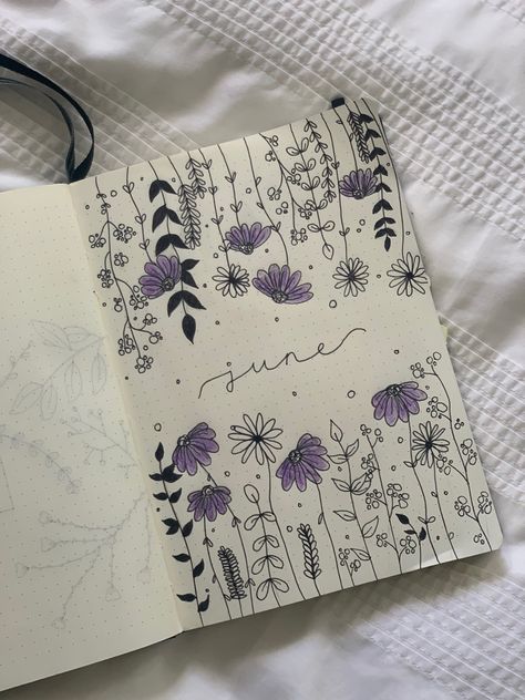 Inspired by an anonymous pin | #bulletjournal #junebulletjournal #june #bujo #bulletjournalcover #floralbulletjournal #flowers #art #creative #hobby Floral Title Page, Art And Craft Cover Page Ideas, Journal Cover Doodles, Flowers Drawings Aesthetic, Floral Journal Ideas, Flower Journal Aesthetic, Floral Journal Cover, Cover Page Ideas Project Aesthetic, Diary Decoration Ideas Cover Aesthetic