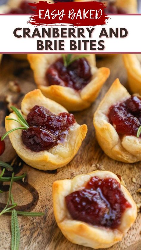 Baked Cranberry Brie, Baked Brie Cranberry, Cranberry And Brie, Cranberry Appetizer, Cranberry Brie Bites, Cranberry Bites, Brie Cranberry, Baked Brie Recipes, Cranberry Brie