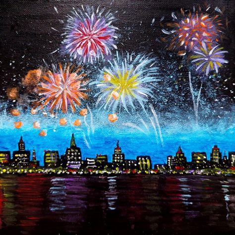 Painting Ideas For New Year, Paintings Of Fireworks, New Year’s Eve Painting Ideas, Happy New Year 2024 Painting, Happy New Year Painting Ideas Canvas, New Year’s Eve Painting, Happy New Year Art For Kids, New Years Canvas Painting Ideas, New Year Canvas Painting Ideas