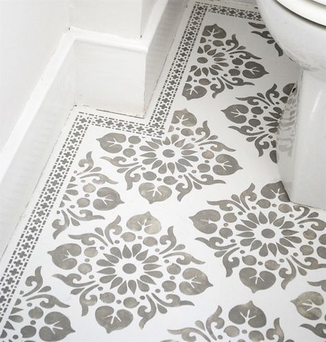 Stenciled Concrete, Stenciled Concrete Floor, Bathroom Concrete, Stencil Concrete, Painted Concrete, Painted Concrete Floors, Painting Tile Floors, Tiles For Wall, Painted Floor