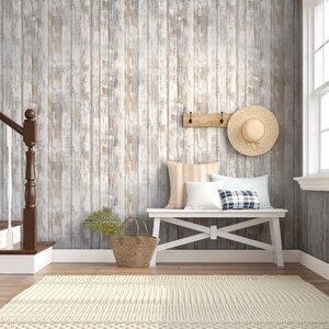 Gracie Oaks Bertsch Beachwood 18' L x 20.5" W Peel And Stick Wallpaper Roll | Wayfair Wood Plank Wallpaper, Wood Plank Texture, Brick Wallpaper Roll, Herringbone Wood, Barnwood Wall, Paintable Wallpaper, Retro Kunst, Faux Shiplap, Brick Wallpaper